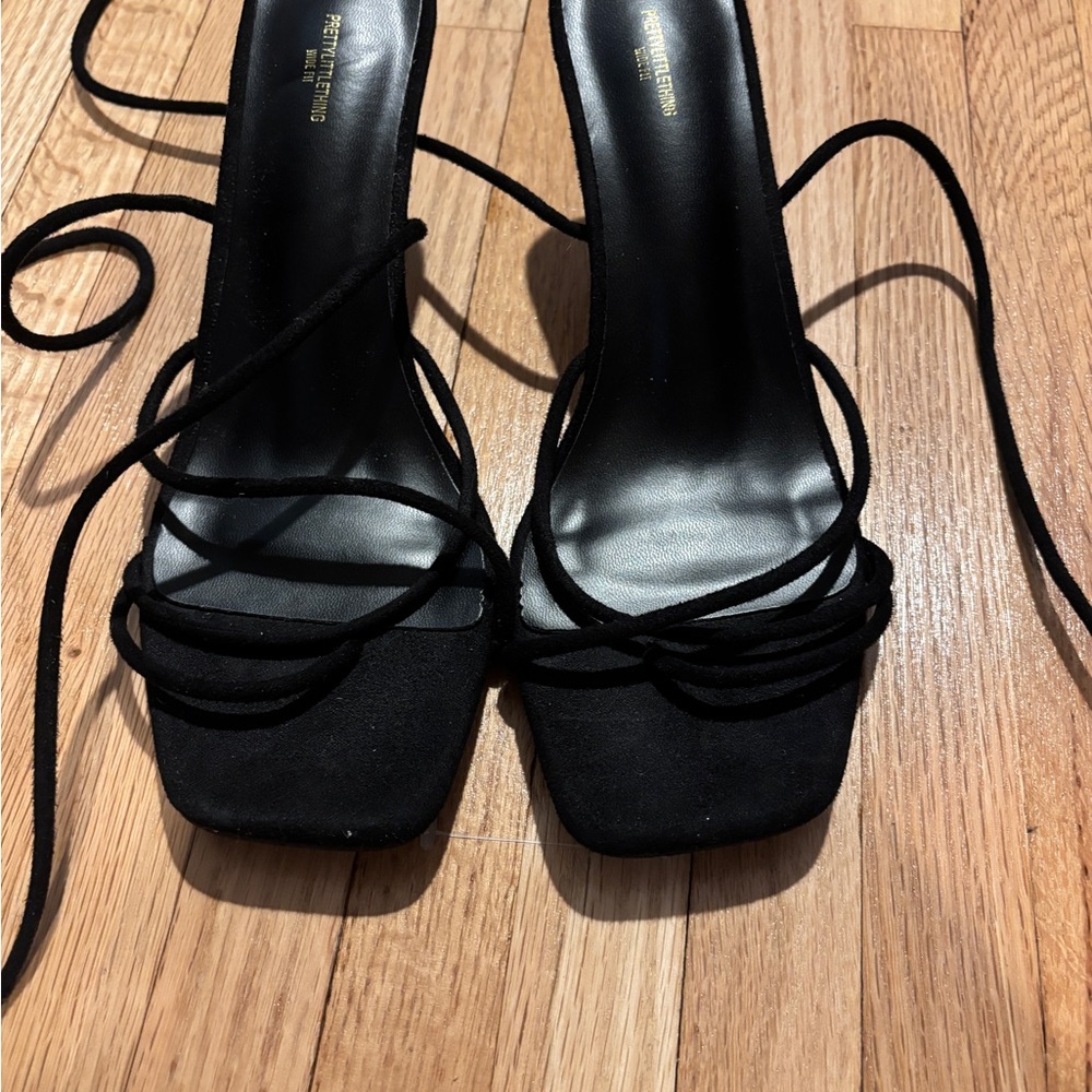 PrettyLittleThing Black Strappy Heels